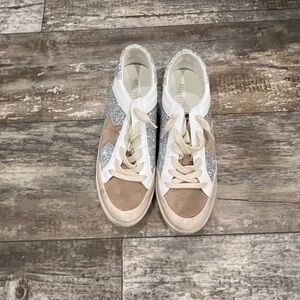 Miracle Miles Silver Glitter Sneakers with Tan Accents
